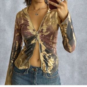 Tie-Dye Ruched Zip Hoodie in Brown/Beige